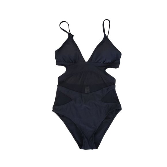 Envya Black Mesh Cut Out Sides One Piece Swimsuit XS - Picture 3 of 8